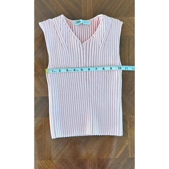 ZARA Pink Ribbed Knit Sleeveless Tank Top Women’s Medium V-Neck Cropped - Picture 7 of 12
